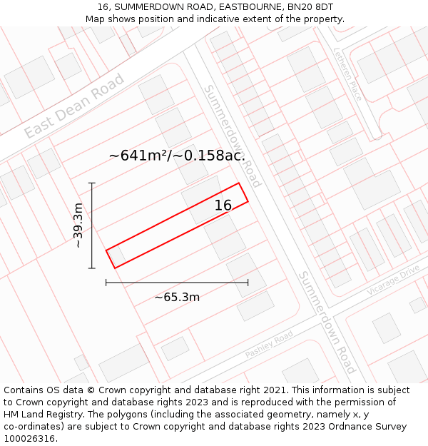 16, SUMMERDOWN ROAD, EASTBOURNE, BN20 8DT: Plot and title map