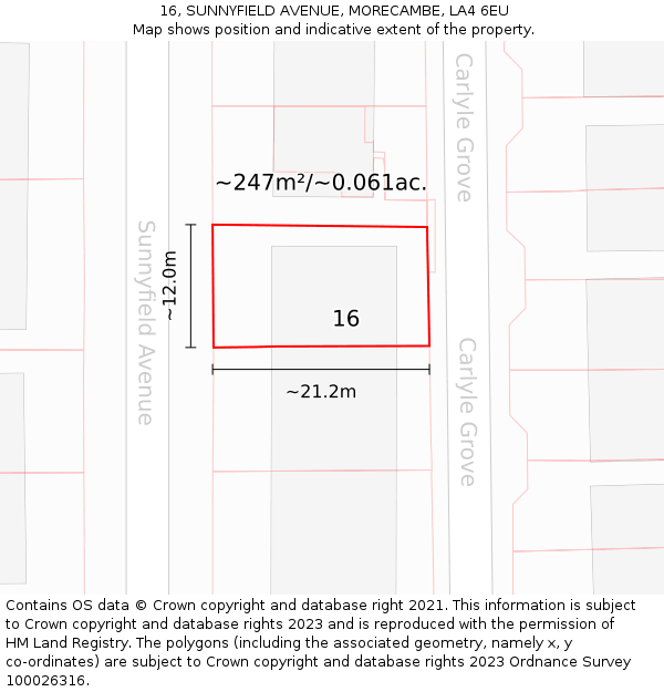 16, SUNNYFIELD AVENUE, MORECAMBE, LA4 6EU: Plot and title map