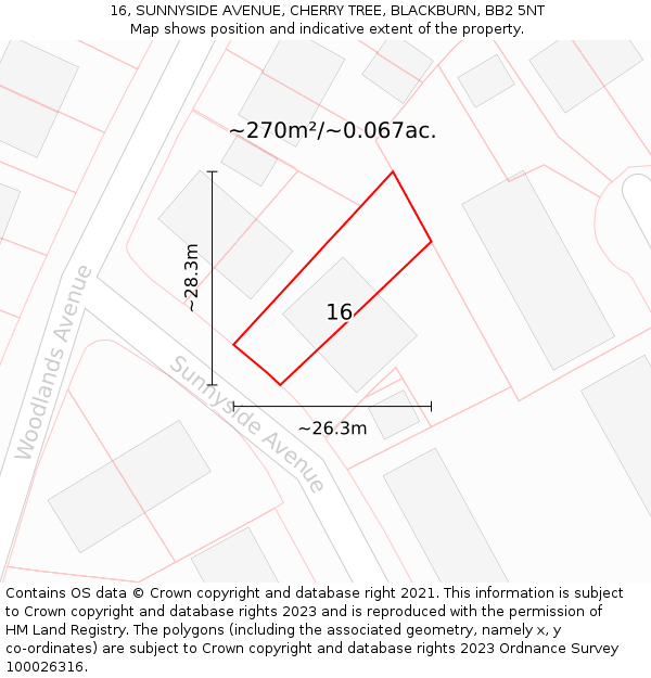 16, SUNNYSIDE AVENUE, CHERRY TREE, BLACKBURN, BB2 5NT: Plot and title map