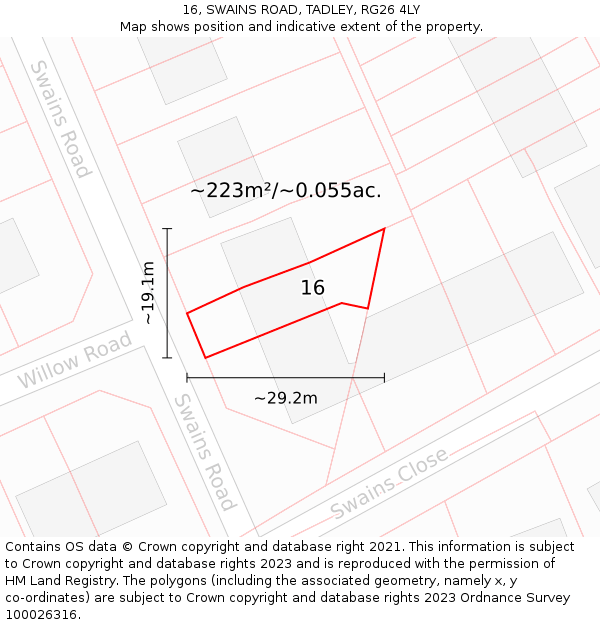 16, SWAINS ROAD, TADLEY, RG26 4LY: Plot and title map