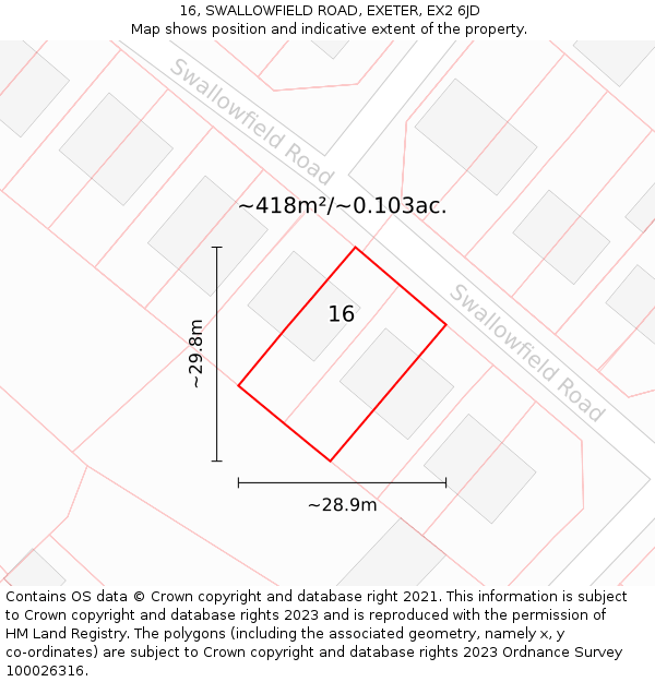 16, SWALLOWFIELD ROAD, EXETER, EX2 6JD: Plot and title map