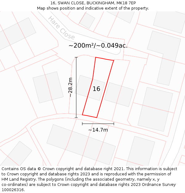 16, SWAN CLOSE, BUCKINGHAM, MK18 7EP: Plot and title map