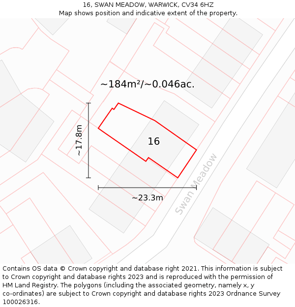 16, SWAN MEADOW, WARWICK, CV34 6HZ: Plot and title map