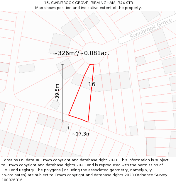 16, SWINBROOK GROVE, BIRMINGHAM, B44 9TR: Plot and title map