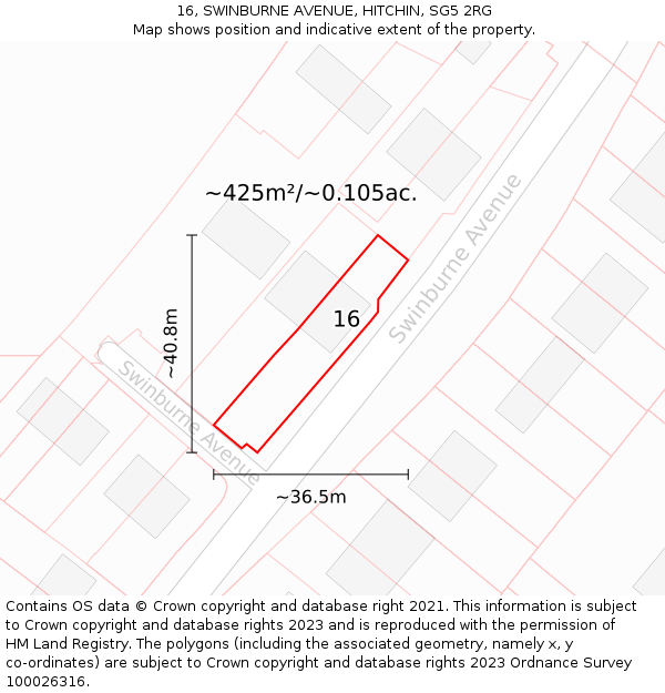 16, SWINBURNE AVENUE, HITCHIN, SG5 2RG: Plot and title map