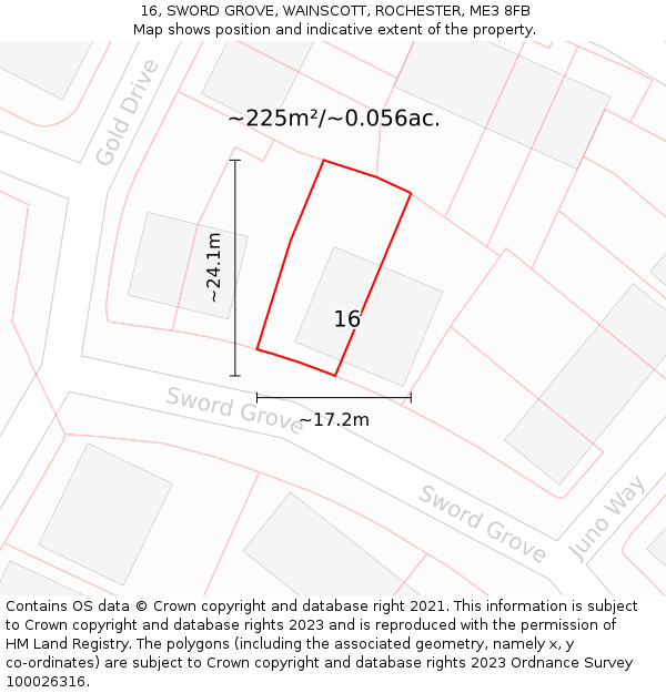 16, SWORD GROVE, WAINSCOTT, ROCHESTER, ME3 8FB: Plot and title map
