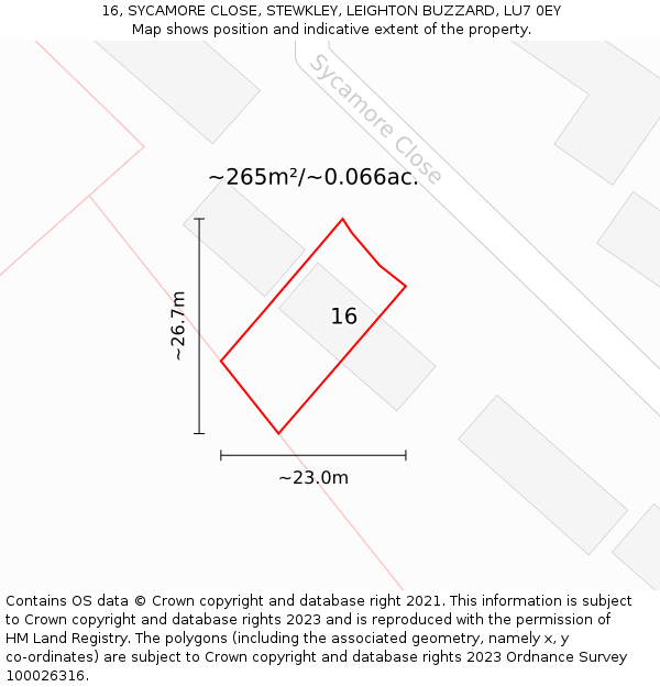 16, SYCAMORE CLOSE, STEWKLEY, LEIGHTON BUZZARD, LU7 0EY: Plot and title map