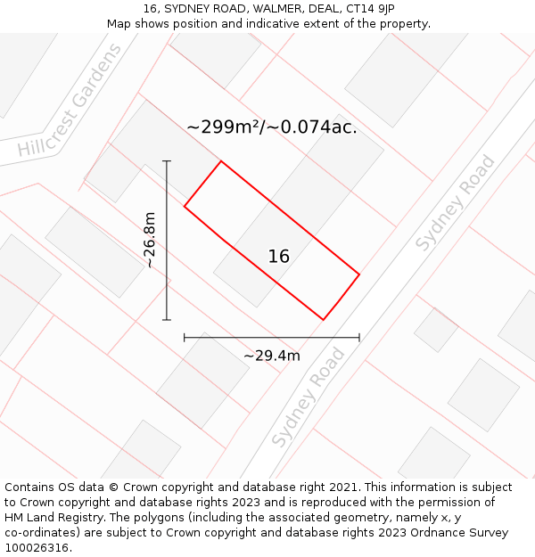 16, SYDNEY ROAD, WALMER, DEAL, CT14 9JP: Plot and title map