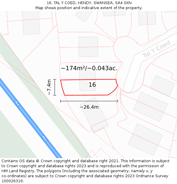 16, TAL Y COED, HENDY, SWANSEA, SA4 0XN: Plot and title map