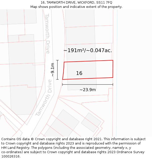 16, TAMWORTH DRIVE, WICKFORD, SS11 7FQ: Plot and title map