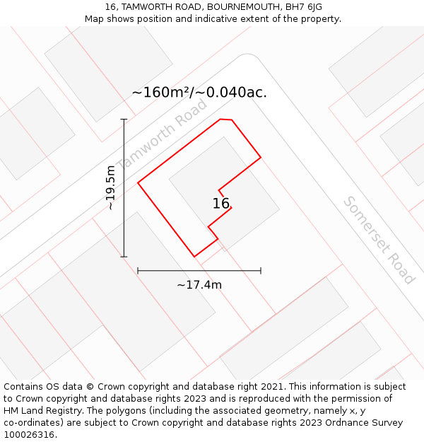 16, TAMWORTH ROAD, BOURNEMOUTH, BH7 6JG: Plot and title map