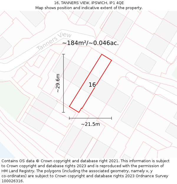 16, TANNERS VIEW, IPSWICH, IP1 4QE: Plot and title map