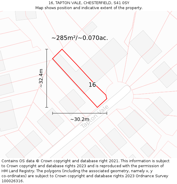 16, TAPTON VALE, CHESTERFIELD, S41 0SY: Plot and title map