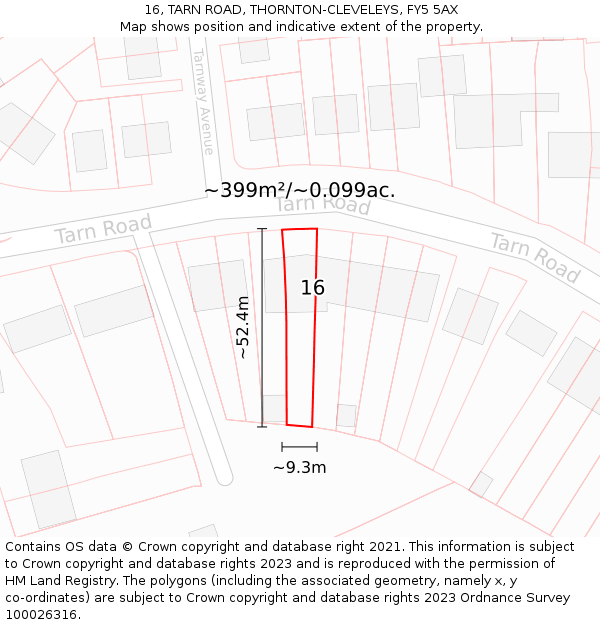 16, TARN ROAD, THORNTON-CLEVELEYS, FY5 5AX: Plot and title map