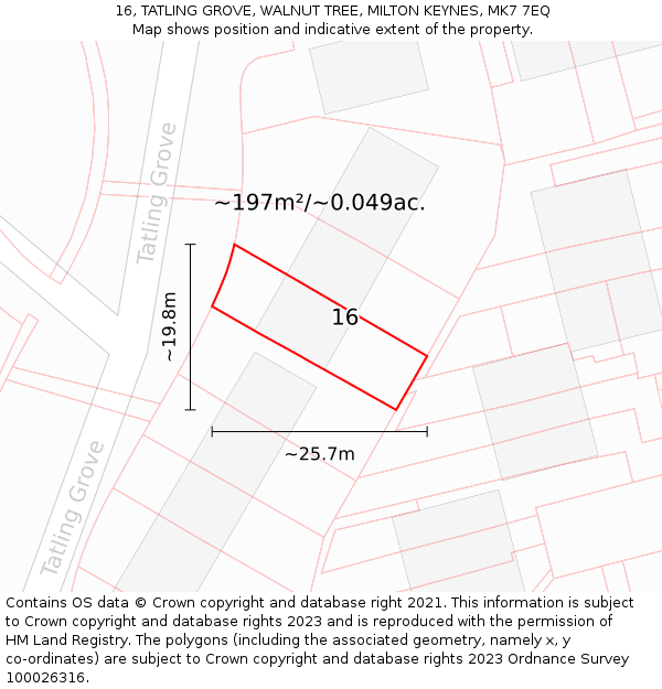 16, TATLING GROVE, WALNUT TREE, MILTON KEYNES, MK7 7EQ: Plot and title map