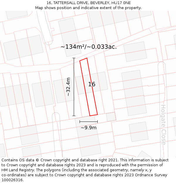 16, TATTERSALL DRIVE, BEVERLEY, HU17 0NE: Plot and title map