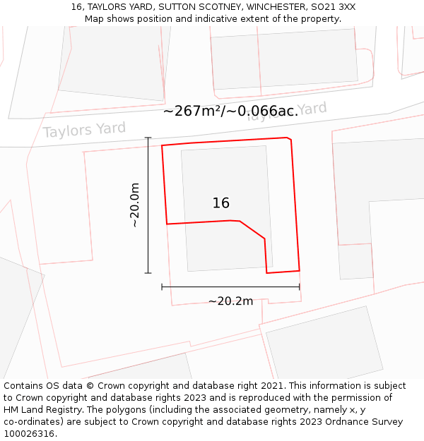16, TAYLORS YARD, SUTTON SCOTNEY, WINCHESTER, SO21 3XX: Plot and title map