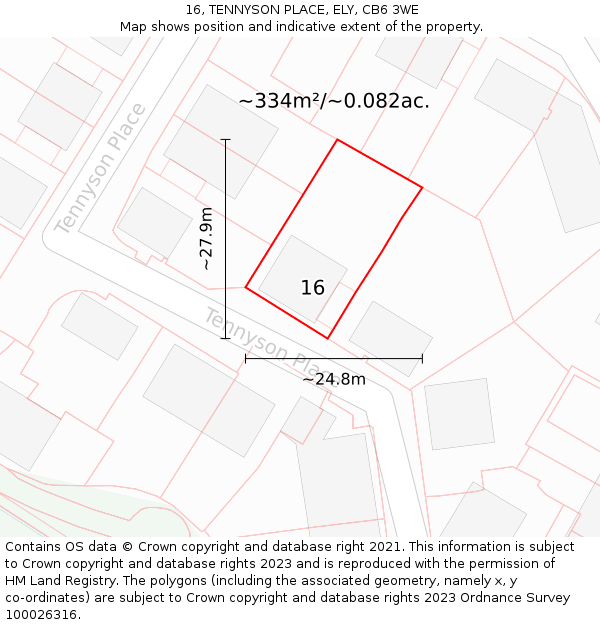 16, TENNYSON PLACE, ELY, CB6 3WE: Plot and title map