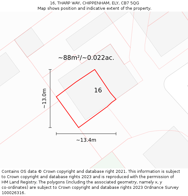 16, THARP WAY, CHIPPENHAM, ELY, CB7 5QG: Plot and title map