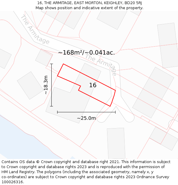 16, THE ARMITAGE, EAST MORTON, KEIGHLEY, BD20 5RJ: Plot and title map