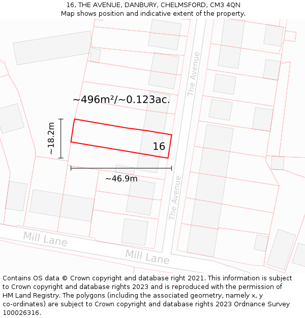 16, THE AVENUE, DANBURY, CHELMSFORD, CM3 4QN: Plot and title map