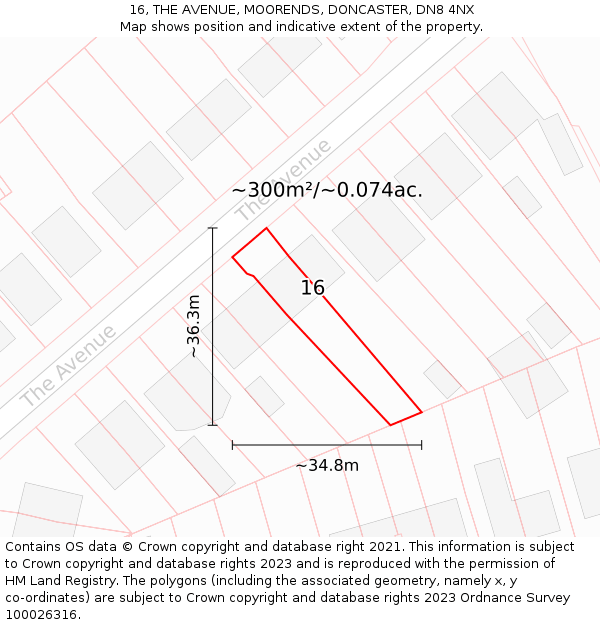 16, THE AVENUE, MOORENDS, DONCASTER, DN8 4NX: Plot and title map
