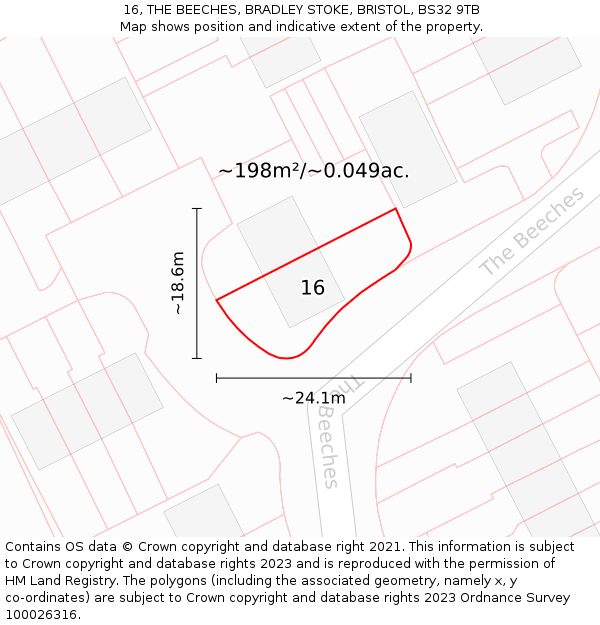 16, THE BEECHES, BRADLEY STOKE, BRISTOL, BS32 9TB: Plot and title map