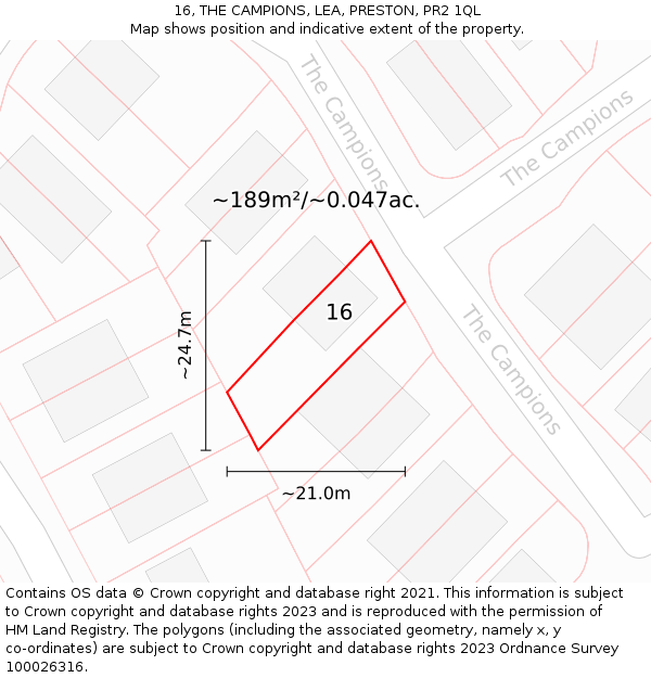 16, THE CAMPIONS, LEA, PRESTON, PR2 1QL: Plot and title map