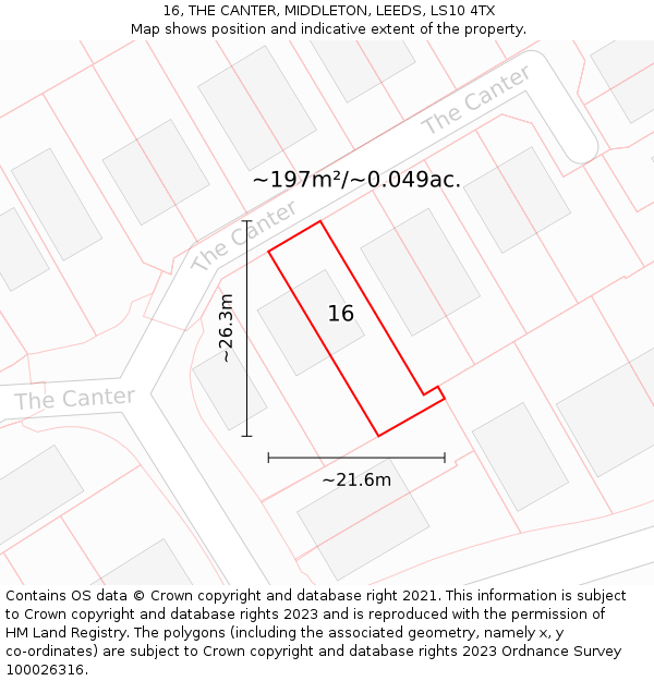 16, THE CANTER, MIDDLETON, LEEDS, LS10 4TX: Plot and title map