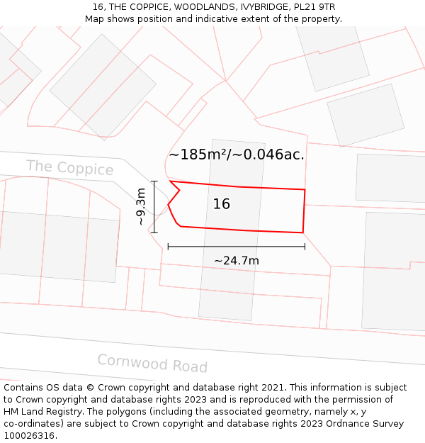 16, THE COPPICE, WOODLANDS, IVYBRIDGE, PL21 9TR: Plot and title map