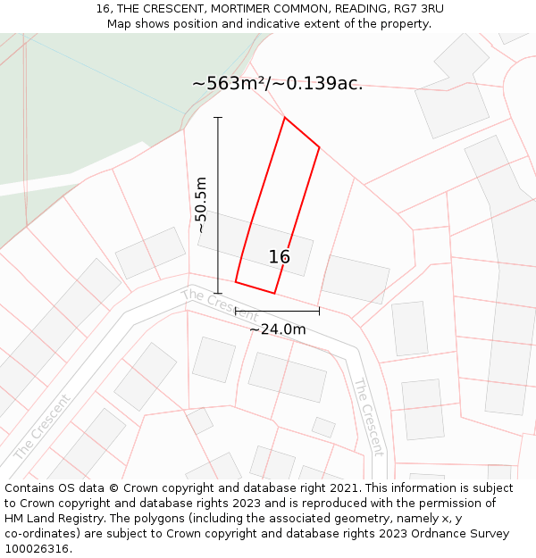 16, THE CRESCENT, MORTIMER COMMON, READING, RG7 3RU: Plot and title map
