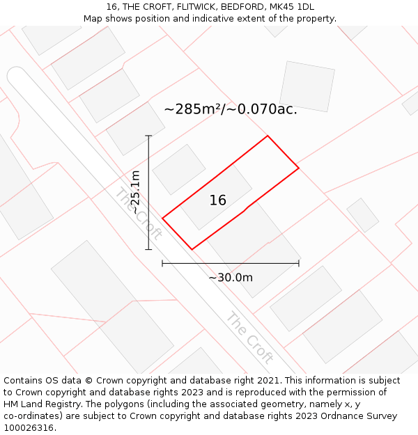 16, THE CROFT, FLITWICK, BEDFORD, MK45 1DL: Plot and title map