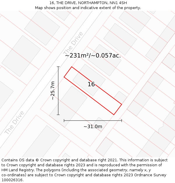 16, THE DRIVE, NORTHAMPTON, NN1 4SH: Plot and title map