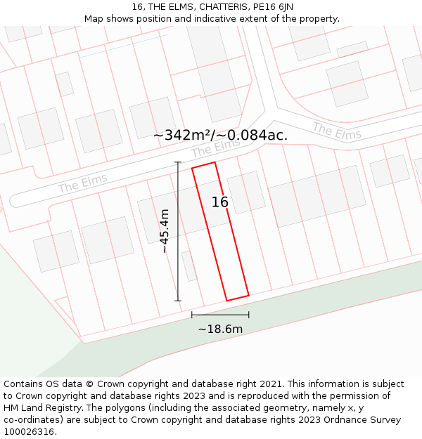 16, THE ELMS, CHATTERIS, PE16 6JN: Plot and title map