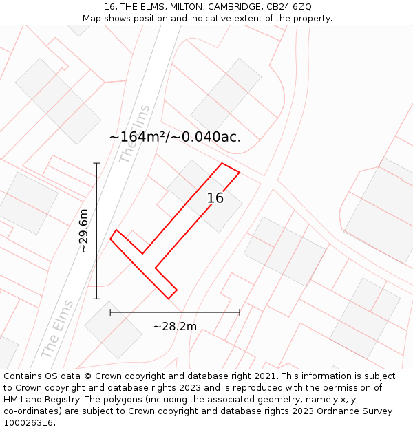 16, THE ELMS, MILTON, CAMBRIDGE, CB24 6ZQ: Plot and title map