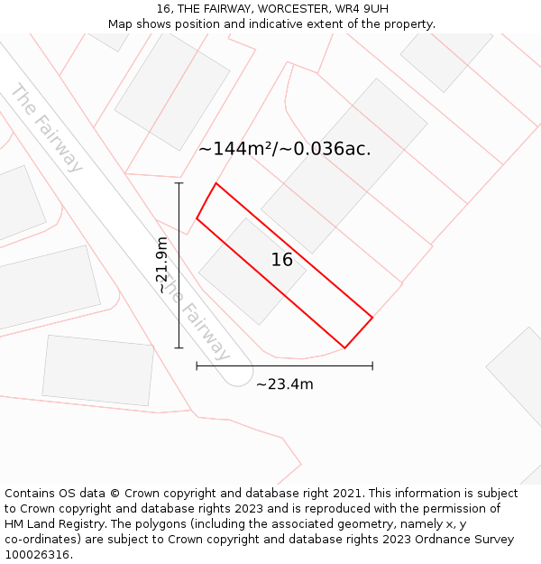 16, THE FAIRWAY, WORCESTER, WR4 9UH: Plot and title map