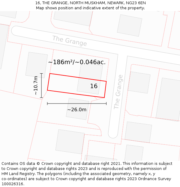 16, THE GRANGE, NORTH MUSKHAM, NEWARK, NG23 6EN: Plot and title map