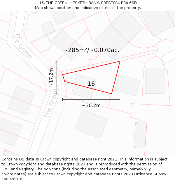 16, THE GREEN, HESKETH BANK, PRESTON, PR4 6SB: Plot and title map