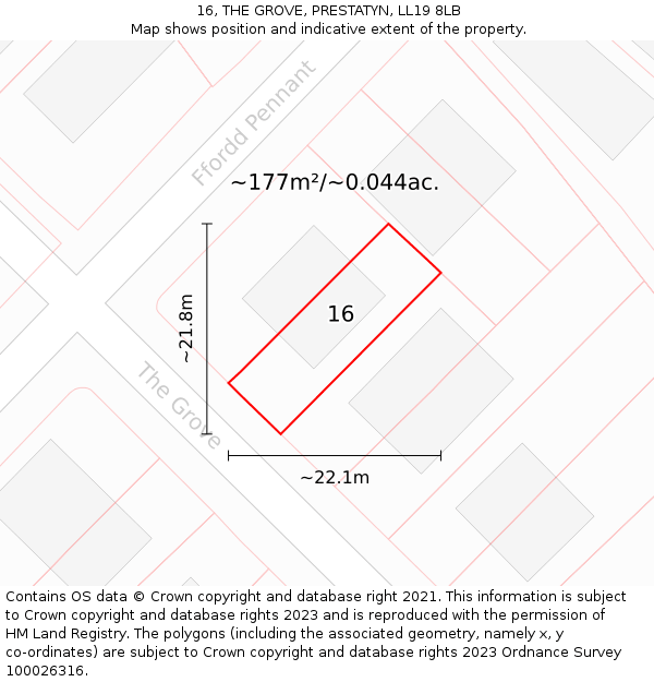 16, THE GROVE, PRESTATYN, LL19 8LB: Plot and title map