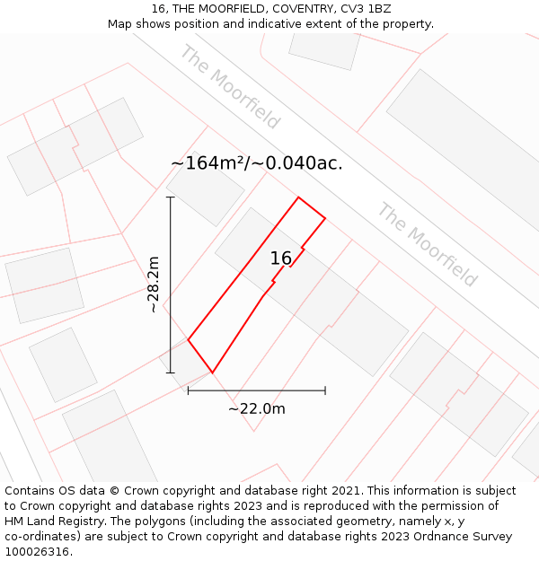 16, THE MOORFIELD, COVENTRY, CV3 1BZ: Plot and title map