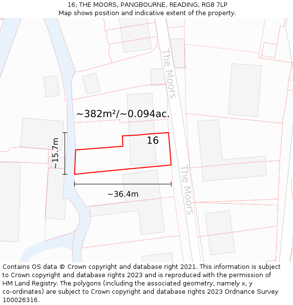 16, THE MOORS, PANGBOURNE, READING, RG8 7LP: Plot and title map
