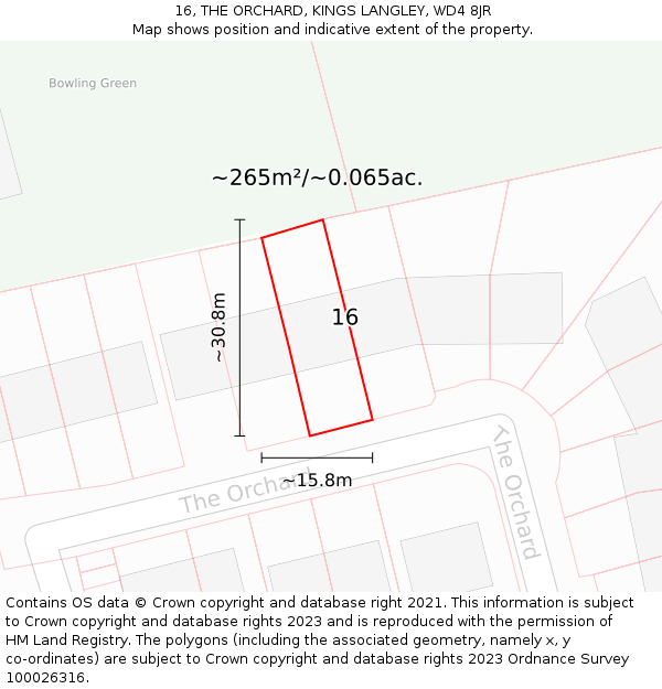 16, THE ORCHARD, KINGS LANGLEY, WD4 8JR: Plot and title map