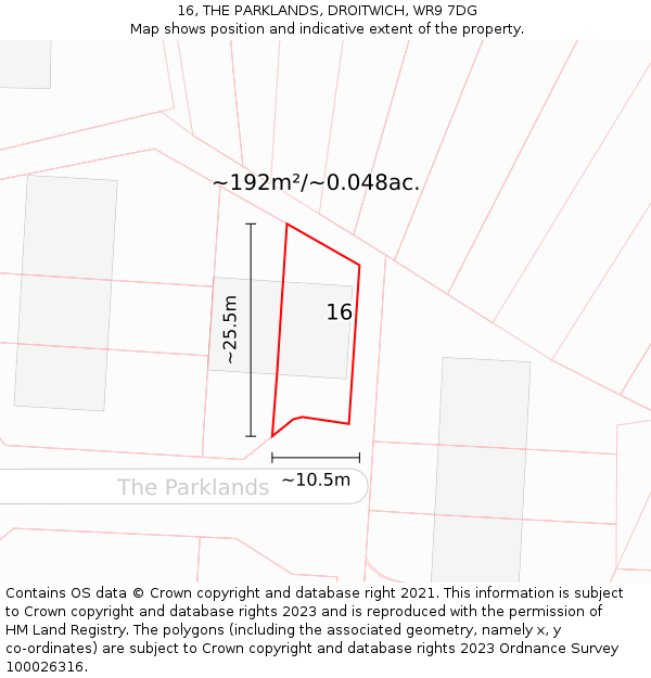 16, THE PARKLANDS, DROITWICH, WR9 7DG: Plot and title map