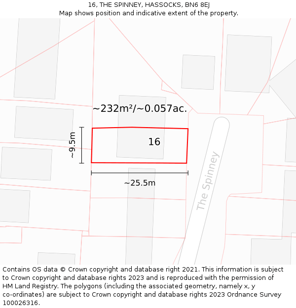 16, THE SPINNEY, HASSOCKS, BN6 8EJ: Plot and title map