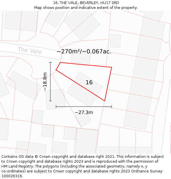 16, THE VALE, BEVERLEY, HU17 0RD: Plot and title map