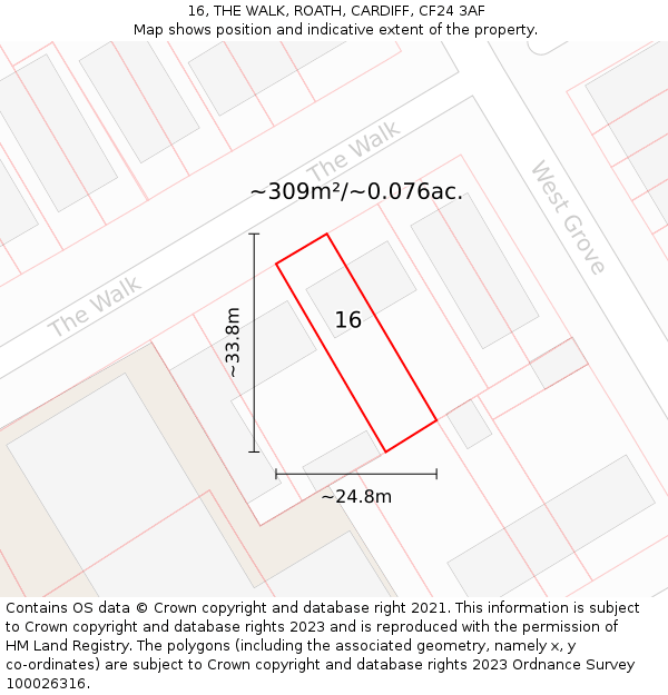 16, THE WALK, ROATH, CARDIFF, CF24 3AF: Plot and title map