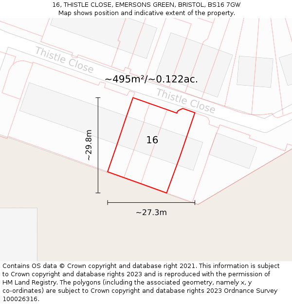 16, THISTLE CLOSE, EMERSONS GREEN, BRISTOL, BS16 7GW: Plot and title map