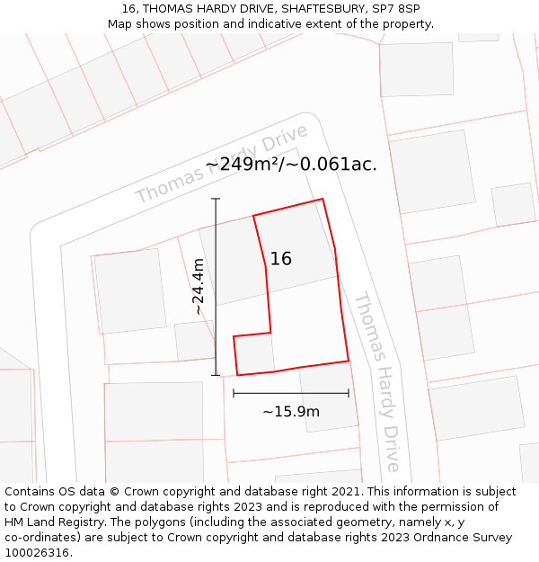 16, THOMAS HARDY DRIVE, SHAFTESBURY, SP7 8SP: Plot and title map