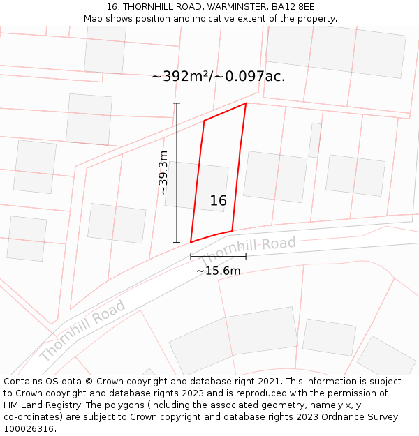16, THORNHILL ROAD, WARMINSTER, BA12 8EE: Plot and title map