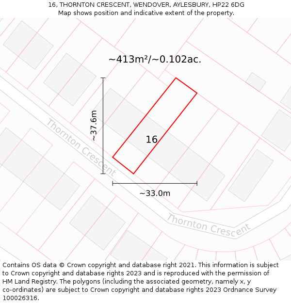 16, THORNTON CRESCENT, WENDOVER, AYLESBURY, HP22 6DG: Plot and title map